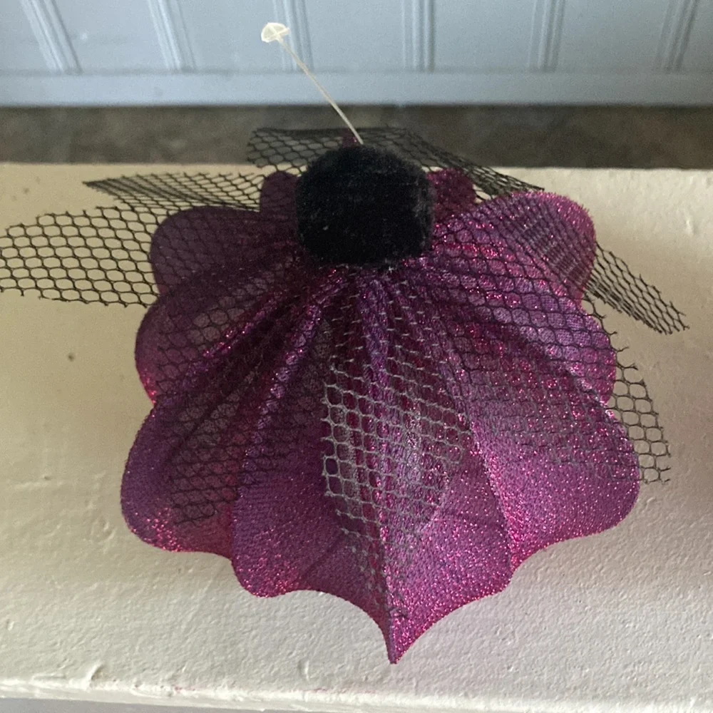 NWT- 2- Elegant Purple Lace Covered Light Up LED Halloween Pumpkin Decorations